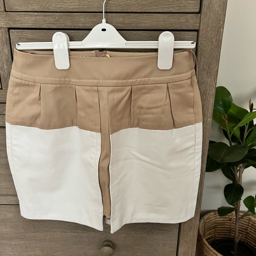 Leifsdottir/Anthropologie leather + khaki mini skirt. - size 4